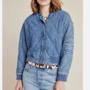 Anthropologie Lindy Quilted Denim Bomber Jacket